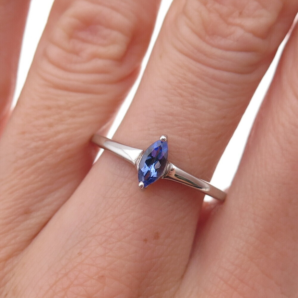 Chuck Clemency 925 Sterling Silver Real Marquise-Cut Tanzanite Ring Size 8.25